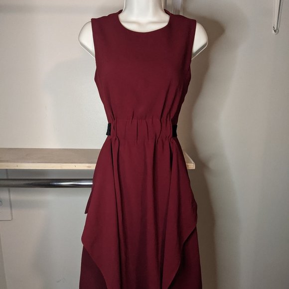 Zaikamoya Dark Red Dress with Black Velvet Sash - Picture 1 of 8